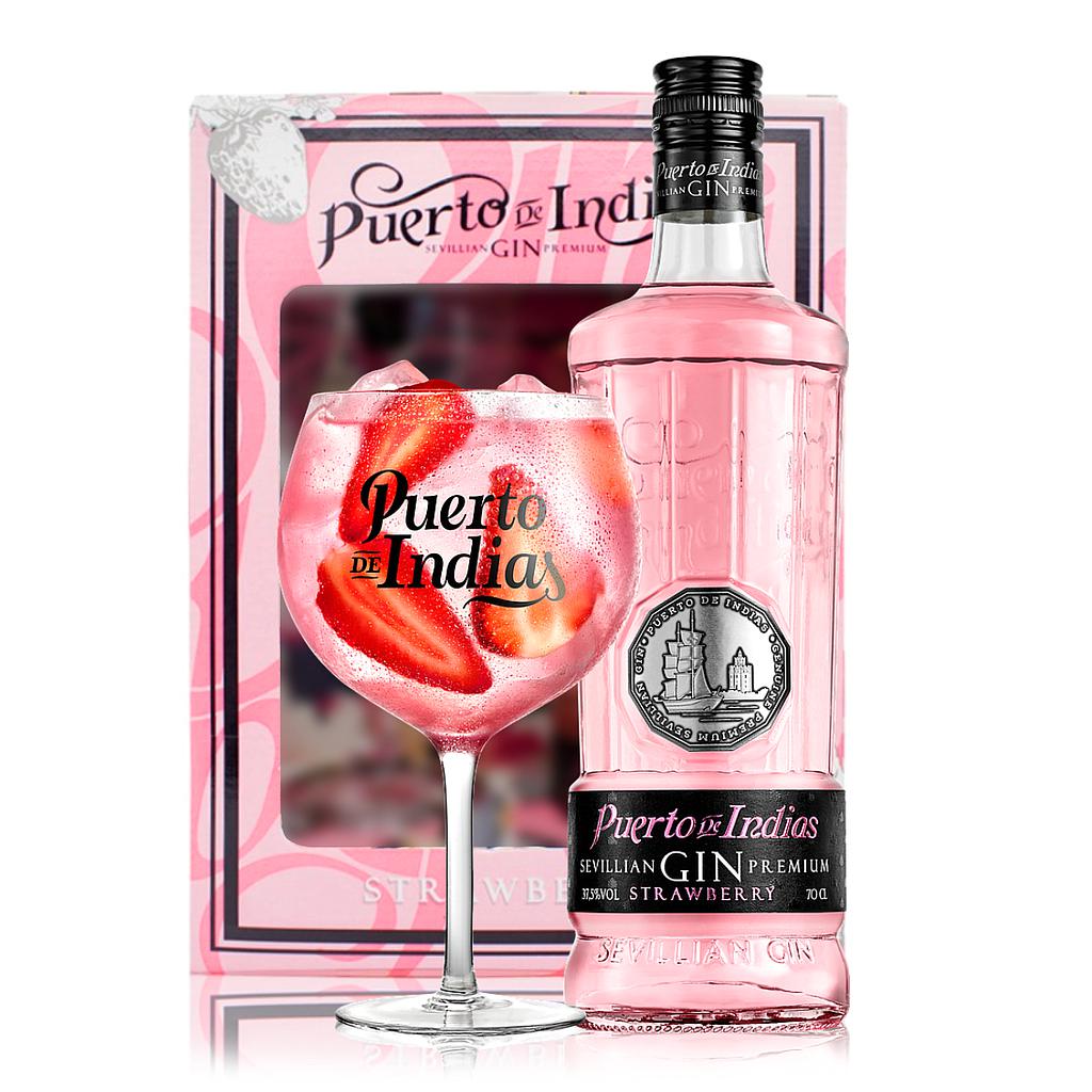 PACK GIN PUERTO DE INDIAS STRAWBERRY 700 ML + COPA